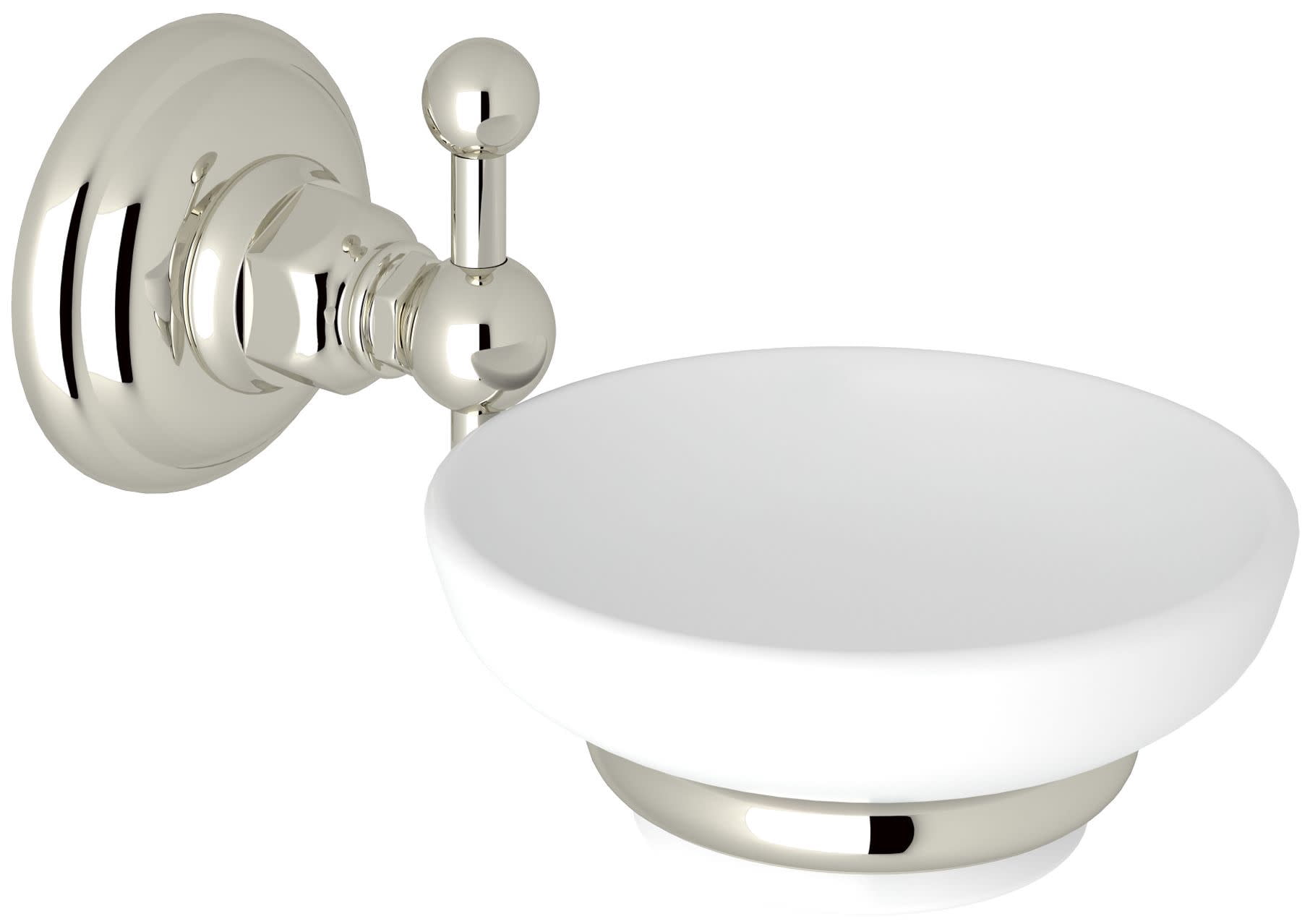 Rohl Italian Bath Wall Mounted Soap Dish Holder In Polished Nickel With White Porcelain Tray