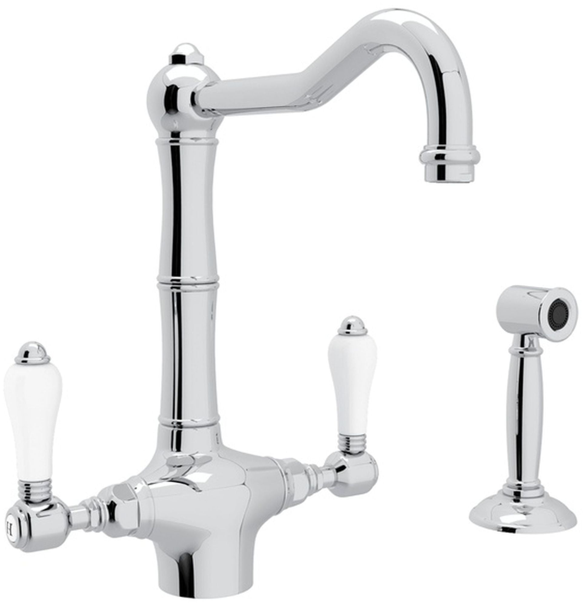 Polished Chrome Traditional Two Handle Kitchen Faucet with Side Spray