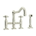 thumbnail image 1 of Rohl Italian Kitchen Acqui Three Leg Bridge Faucet With Cross Handles Sidespray And 9" Reach Column Spout In Polished Nickel, 1 of 2