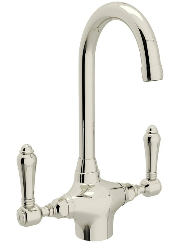 Rohl Italian Kitchen San Julio Single Hole Dual Handle Bar/Food Prep Mixer Faucet In Polished Nickel With 5" Reach 11 3/4" High Swivel "C" Spout And Metal Lever