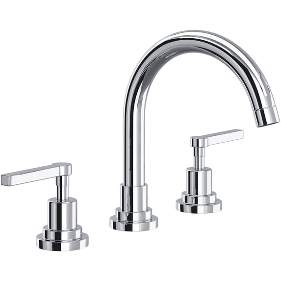 Rohl Lombardia Bath Widespread Lavatory Faucet In Polished Chrome With 8 1/2" Spout Height Metal Lever Handles And Pop-Up