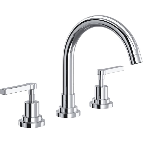 Rohl Lombardia Bath Widespread Lavatory Faucet In Polished Chrome With 8 1/2" Spout Height Metal Lever Handles And Pop-Up
