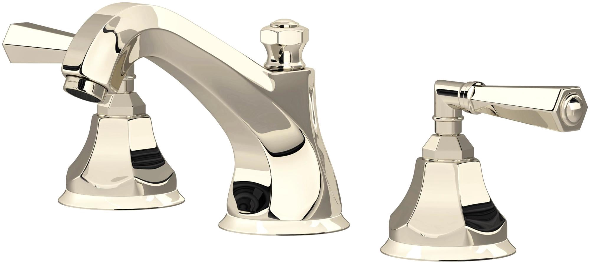 Rohl Palladian Widespread Lavatory Faucet In Polished Nickel With Hex Spout Palladian Metal Lever Handles And Pop-Up