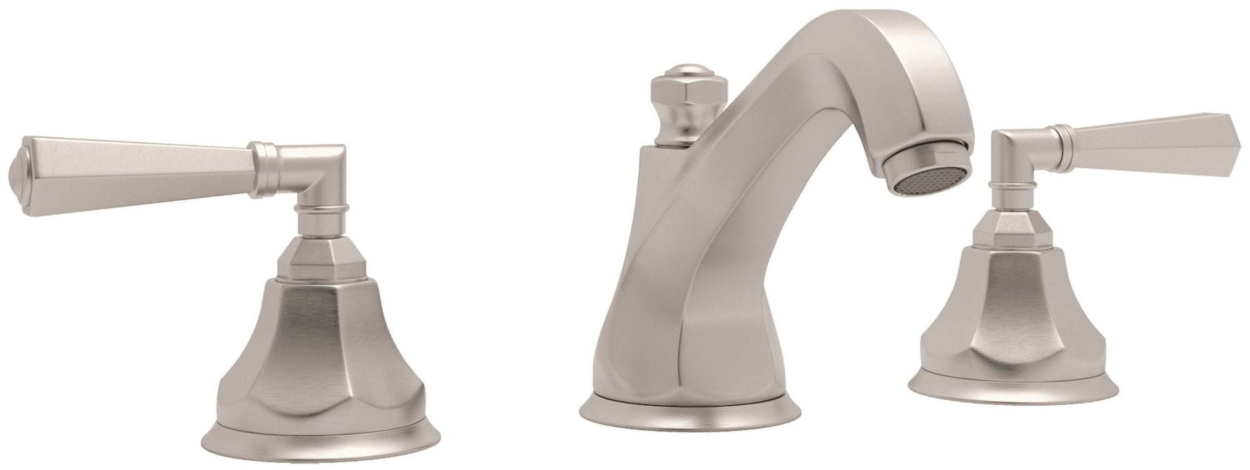 Rohl Palladian Widespread Lavatory Faucet In Satin Nickel With Hex Spout Palladian Metal Lever Handles And Pop-Up