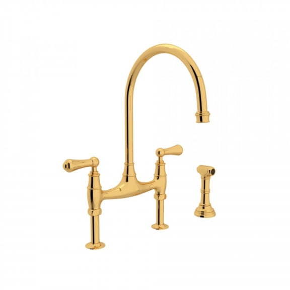 Rohl Perrin & Rowe Georgian Era Bridge Kitchen Faucet with Side Spray English Gold Gold Finish