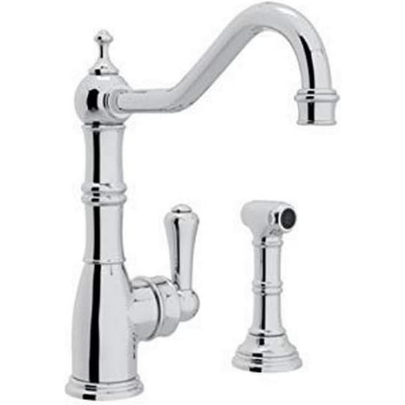 Rohl U.4746APC-2 Perrin and Rowe Single Hole Single Lever Aquitaine Kitchen Faucet with Sidespray Rinse in Polished Chrome