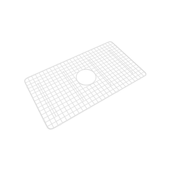 Rohl WSGMS3018WH 15 x 26.75 in. Wire Sink Grid for Kitchen Sink with Center Drain Hole Feet, White Abcite Vinyl