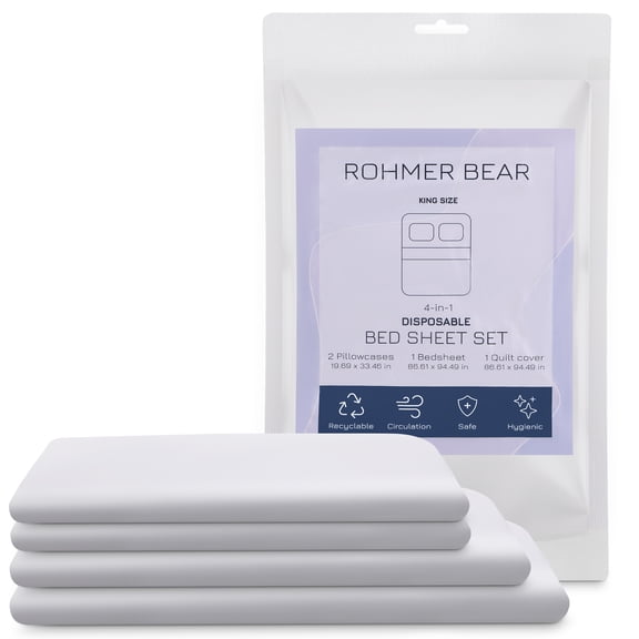 Rohmer Bear Disposable Bed Sheets, Lightweight, Breathable, and Portable. Ready to use Disposable Bed Sheets for Travel and Hotels. Pillow Cover, Quilt Cover, and Bedsheet Cover