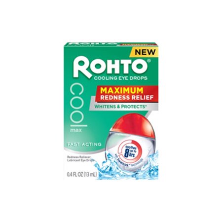 Rohto Max Strength Redness Reliever, Lubricant Eye Drops, Redness & Dry Eye Symptom Relief, 0.4 fl oz