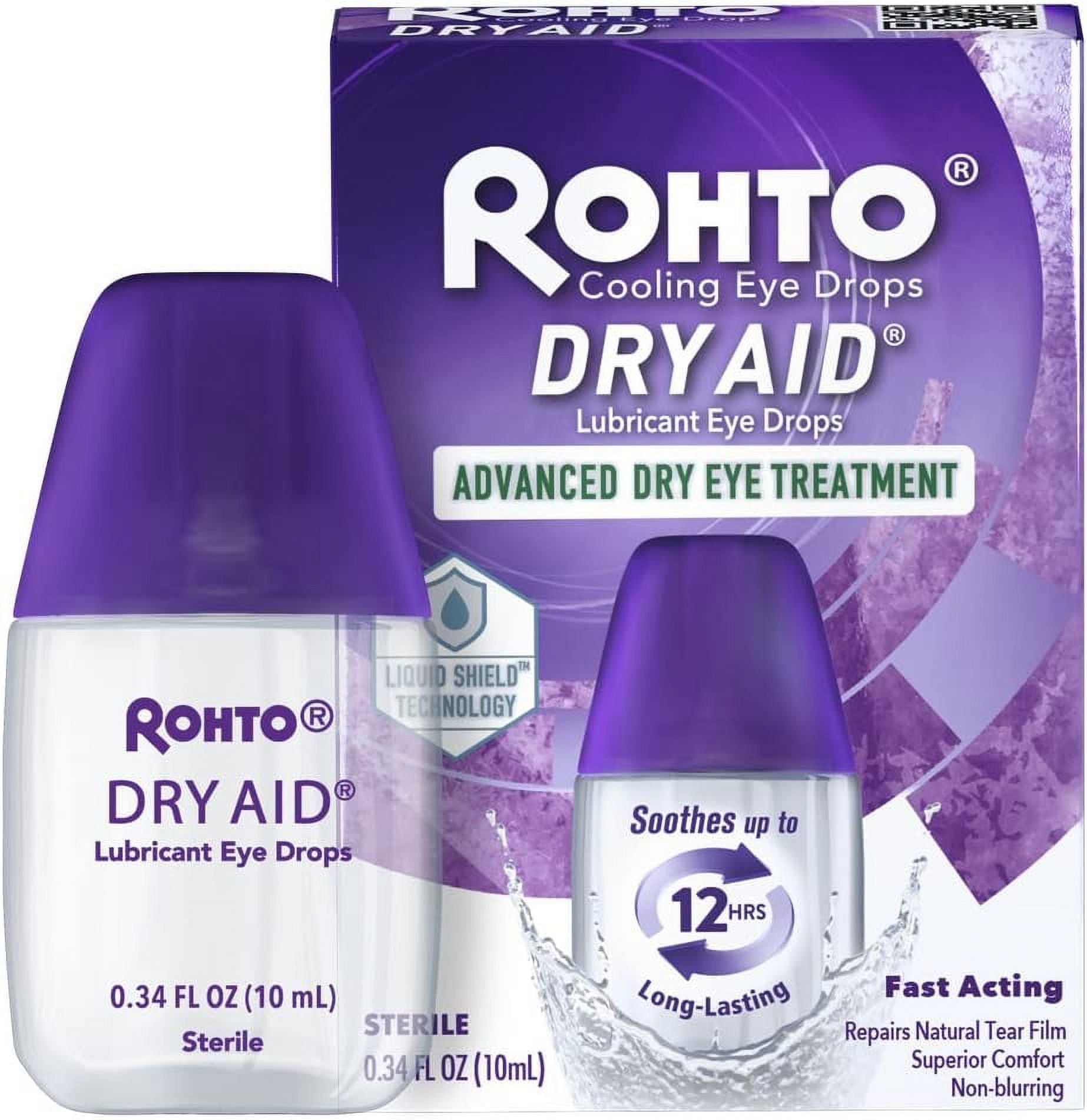 Rohto Dry Aid Lubricant Eye Drops, Advanced Dry Eye Treatment, 0.34 fl oz Bottle