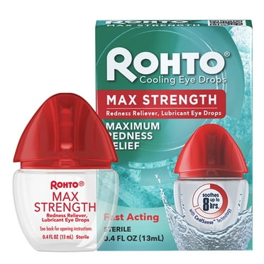 Rohto Max Strength Redness Reliever, Lubricant Eye Drops, Redness & Dry Eye Symptom Relief, 0.4 fl oz