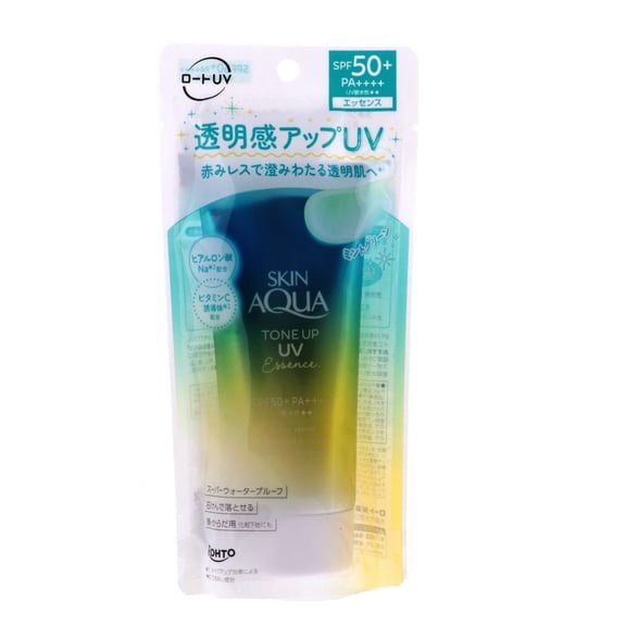Rohto Skin Aqua Tone Up UV Essence SPF50+ PA++++, Mint Green, 2.8 oz