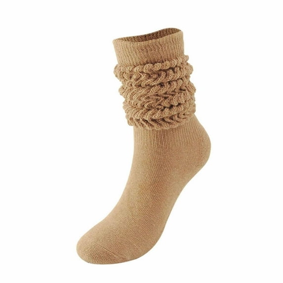 Rohuuque 3 Pairs Fall Winter Cotton Socks for Unisex Solid Color Thermal Slouch Socks Knit Cable Extra Long Cozy Wear Khaki