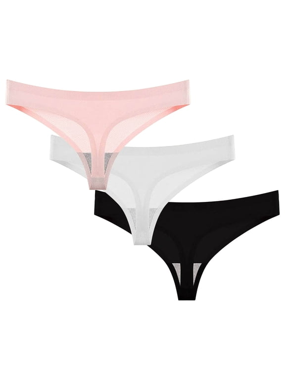 3PC Invisibles V String Thong for Women No Show Ice Silk Underwear Low Rise Breathable Stretch Thong Multipack Pink C