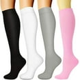 thumbnail image 1 of Rohuuque 4 Pairs Knee High Socks for Women Graduated Circulation Breathable Best Support for Nurses Athletes Hiking Black C, 1 of 2