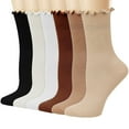 thumbnail image 1 of ZQUUVOU 6-Pair Cotton Socks for Women Solid Color Ruffle Crew Socks Breathable Knit Ribbed Comfort Everyday Wear Beige, 1 of 4