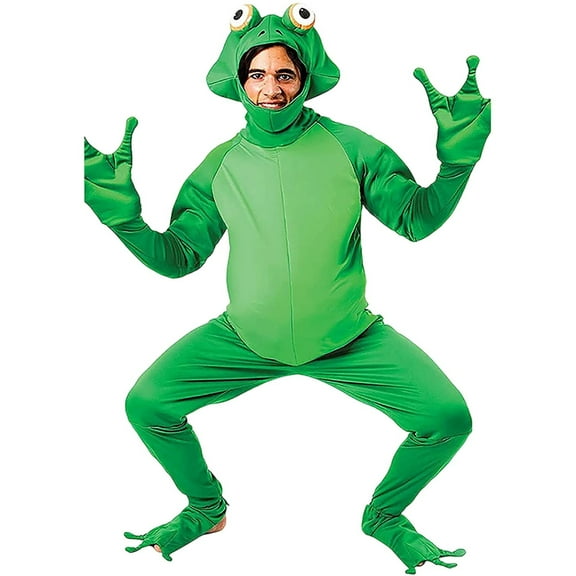 Rohuuque Adult Plush Frog Jumpsuits Funny Novelty Hooded Playsuit Dress Up Festival Animal Green Jumpsuit One Piece Green