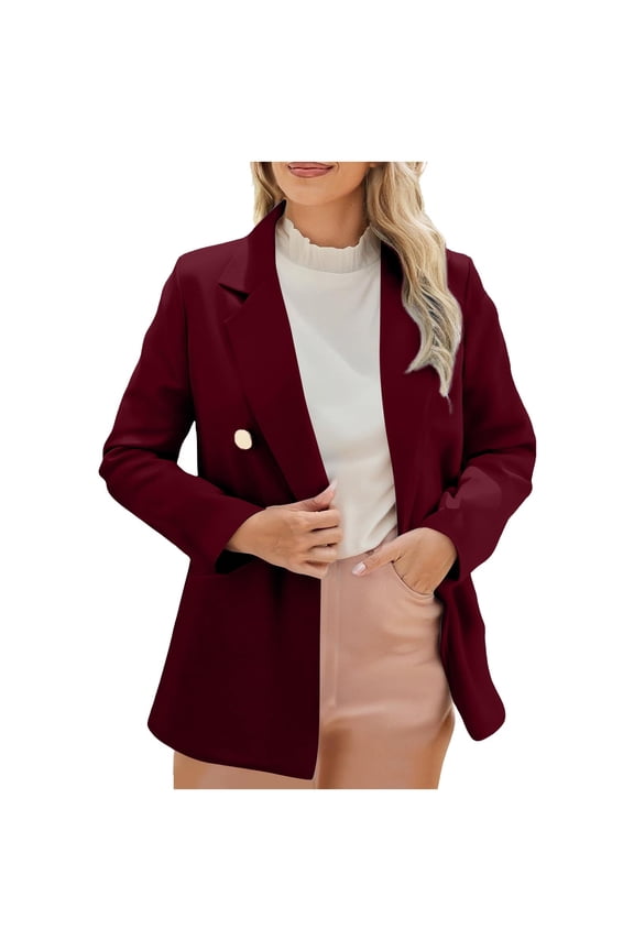 Blazers for Women Business Casual Long Sleeve Notch Lapel Open Front Suit Jacket Work Office Blazer with Pockets Burgundy