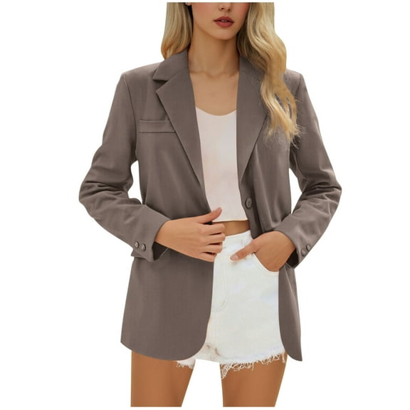 Rohuuque Blazers for Women Business Casual Long Sleeved Double Pocket Suits Jackets Lightweight Slim Fit Work Office Jacket with Pockets Coffee