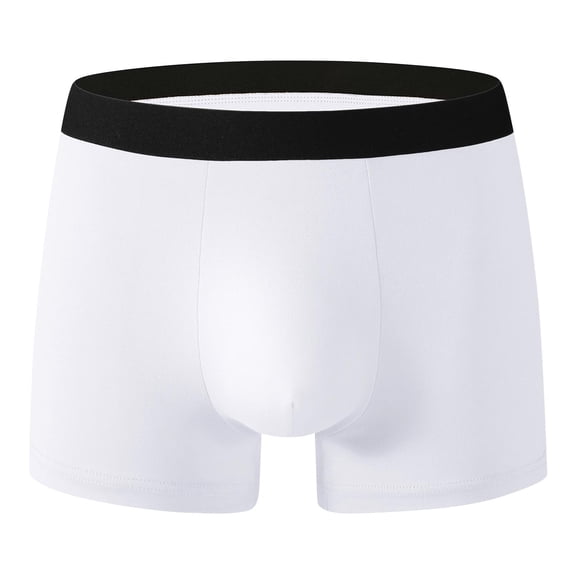 Rohuuque Boxer Briefs for Men Color Block Elastic Waist Underwear Stretch Briefs Comfort Breathable Trunks with Soft Waistband White