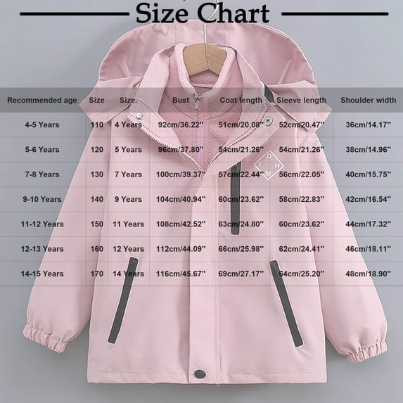 Rohuuque Boys Girls Waterproof Hooded Jackets Fall Winter 3 in 1 Jacket Zipper Windbreaker Jacket Fleece Inner for Rain Snow Outdoor Hiking Pink