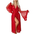 thumbnail image 1 of ZQUUVOU Bride Robe for Women Mesh Sheer Long Robes Long Sleeve Tie Belt Breathable Lightweight Cover Up Loungewear Red, 1 of 9