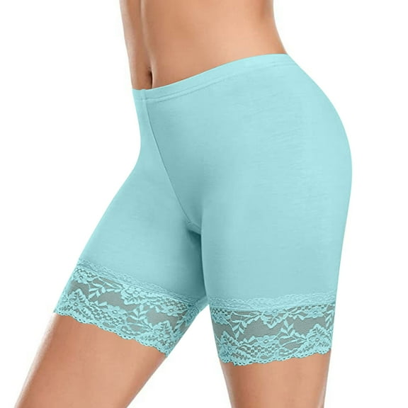 Rohuuque Butt Lifting Panties for Women Lace Shapewear Tummy Control Solid Color Boyshorts Panties Cotton Mid Rise Cheeky Panties Blue