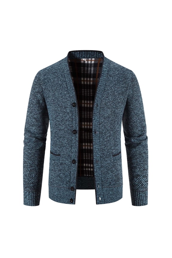 Cardigan Sweaters for Men Casual V-neck Button Cardigan Pocket Elasticity Sweater Base Layer Knit Long Sleeve Jacket Navy