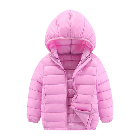ZQUUVOU Children's Hooded Puffer Jacket Lightweight Waterproof Down Jacket Packable Zipper Long Sleeved Hooded Casual Jacket Pink