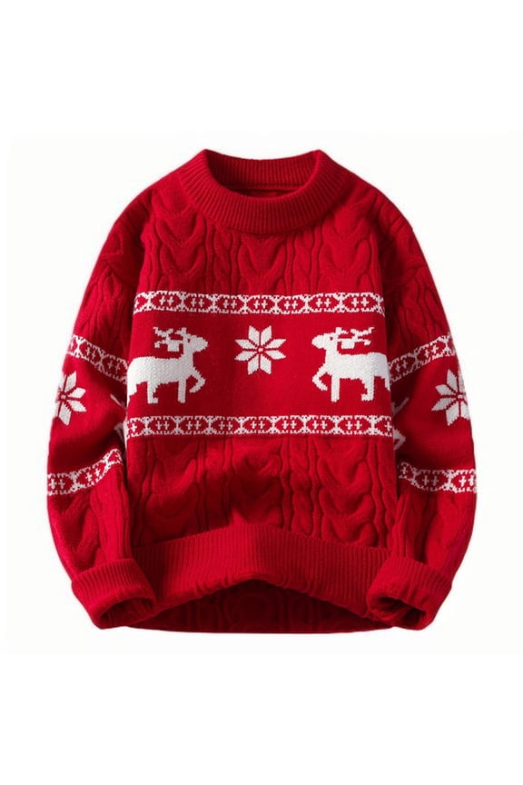 Christmas Sweaters for Man Printed Cable Knitted Sweater Loose Long Sleeve Base Cozy Shirt Sweater Tops Red