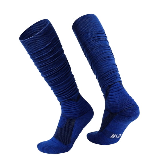 Rohuuque Cotton Soccer Socks for Unisex Long Foldable Socks Over The Calf Cushioned Comfort Adjustable Top Athletic Performance Blue