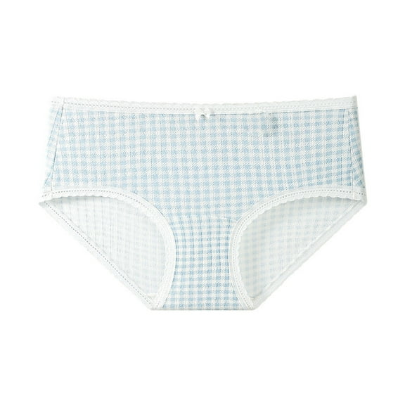 Rohuuque Cotton Underwear for Women Mid Waist Briefs Panties Cute Printed Lace Trim Comfort Breathable Everyday Underwear Blue