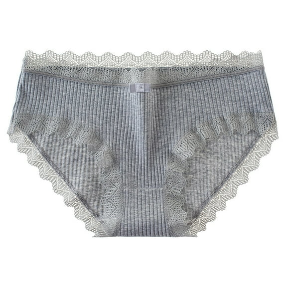 ZQUUVOU Cotton Underwear for Women Mid Waisted Hipster Panties with Lace Trim Soft Breathable Moisture Wicking Bikini Briefs Gray
