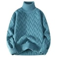 thumbnail image 1 of Rohuuque Fall Trendy Swearter for Men Herringbone Knit Sweater Solid Color Mock Neck Long Sleeve Relaxed Fit Winter Thermal Tops Blue, 1 of 4