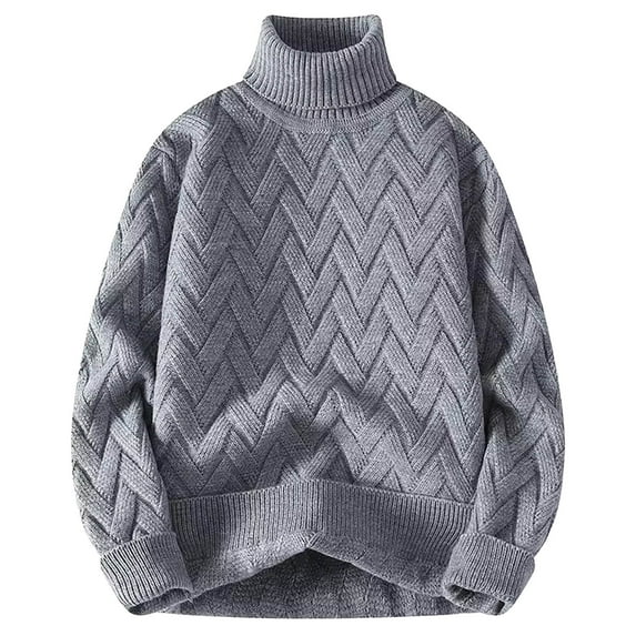Rohuuque Fall Trendy Swearter for Men Herringbone Knit Sweater Solid Color Mock Neck Long Sleeve Relaxed Fit Winter Thermal Tops Gray