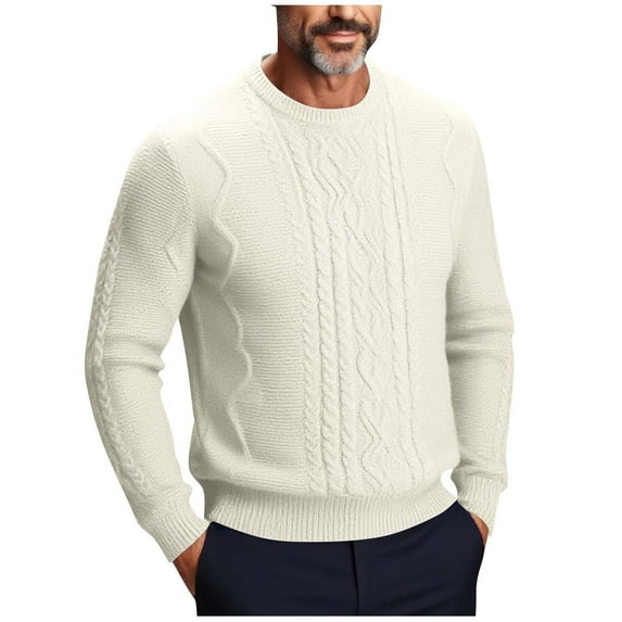 ZQUUVOU Fall Trendy Swearter for Men Silm Solid Color Pullover Casual Crew Neck High Elastic Knit Sweaterx Long Sleeve Sweater White B