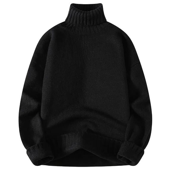 Rohuuque Fall Trendy Swearter for Men Solid Color Mock Neck Sweater Long Sleeve Relaxed Fit Loose Winter Thermal Pullover Black