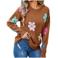 thumbnail image 1 of Rohuuque Fall Trendy Swearter for Women Casual Crew Neck Loose Flower Printed Long Sleeved Pullover Sweater Tops Brown, 1 of 8