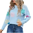 thumbnail image 1 of Rohuuque Fall Trendy Swearter for Women Casual Crew Neck Loose Flower Printed Long Sleeved Pullover Sweater Tops Sky Blue, 1 of 8