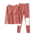 thumbnail image 1 of Rohuuque Fall Winter Pajamas Set for Women Detachable Padding Thermal Set Crewneck Top with Knee Patch Warm Pants Sleepwear Pink, 1 of 9