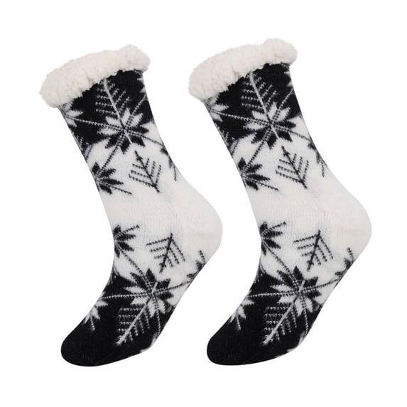 ZQUUVOU Fuzzy Grip Socks for Men and Women Winter Sherpa Fleece Lined Socks Red Plaid Christmas Socks Gift Knitted Crew Socks Black