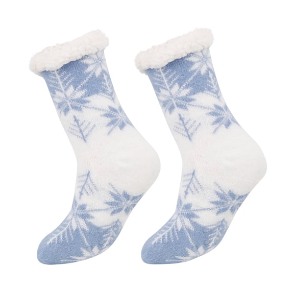 Rohuuque Fuzzy Grip Socks for Men and Women Winter Sherpa Fleece Lined Socks Red Plaid Christmas Socks Gift Knitted Crew Socks Blue B