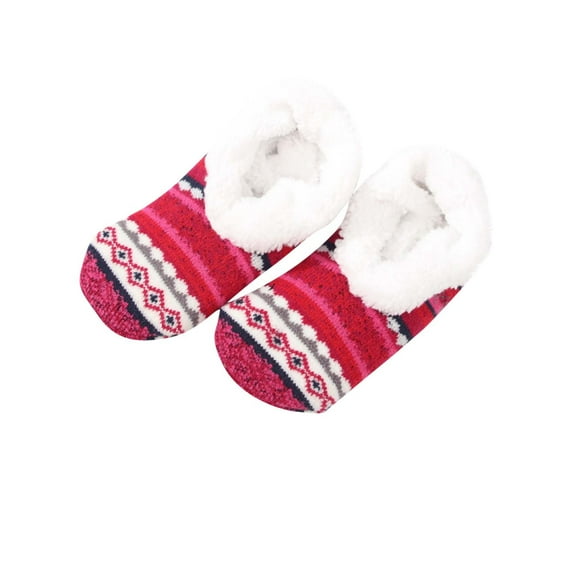 Rohuuque Grip Socks for Women Cotton Winter Plush Fuzzy Socks Printing Sherpa Lined Slipper Socks Non Slip Floor Socks Red B