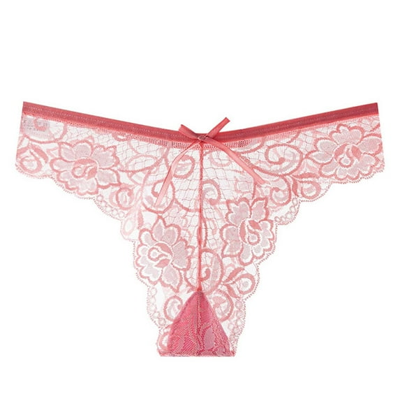 Rohuuque Invisibles Lace Thongs for Women Low Rise Thong Underwear Breathable Panties T-back Stretch No Show Underwear Hot Pink