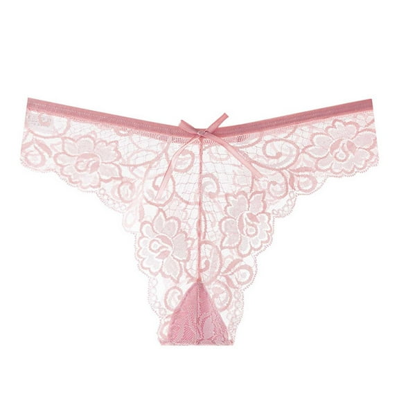 Rohuuque Invisibles Lace Thongs for Women Low Rise Thong Underwear Breathable Panties T-back Stretch No Show Underwear Pink
