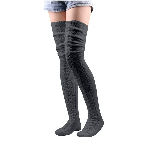 Rohuuque Knitted Leg Warmers for Women Solid Color Over The Knee Slouchy Boot Socks Fall Winter Cotton Cozy Stockings Dark Gray