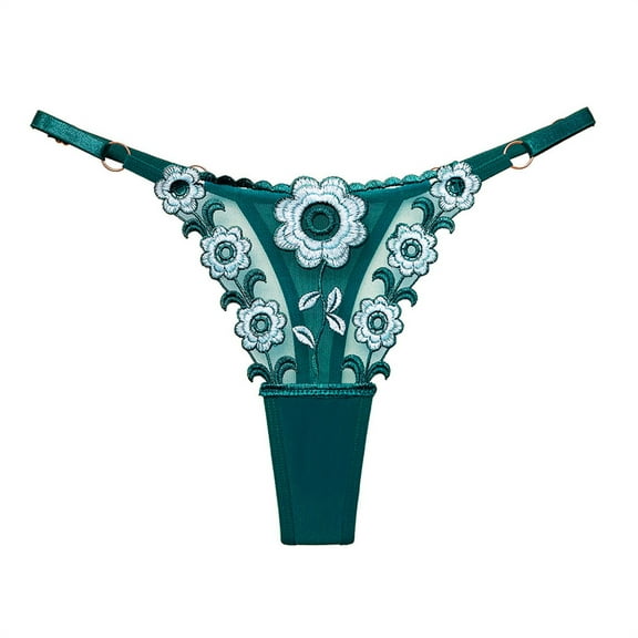Rohuuque Lace Thongs for Women Embroidered Hollow Panties Underwear No Show Comfort Breathable Lace Panties Green