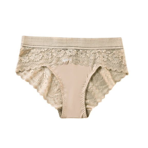 Rohuuque Lace Thongs for Women High Waist Breathable Thin Thong Shapewear Tummy Control Breathable Invisibles Underwear Beige