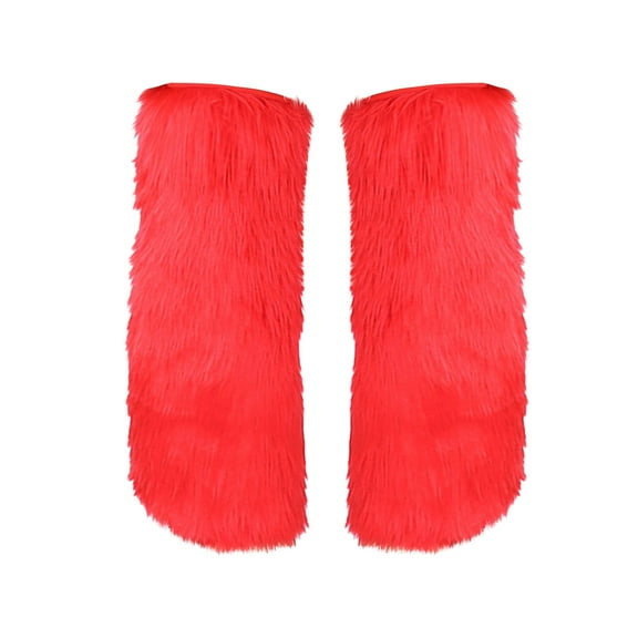 Rohuuque Leg Warmers for Women Fashion Christmas Faux Fur Plush Leg Warmers Fuzzy Thickened Boot Toppers Winter Wrist Covers Red