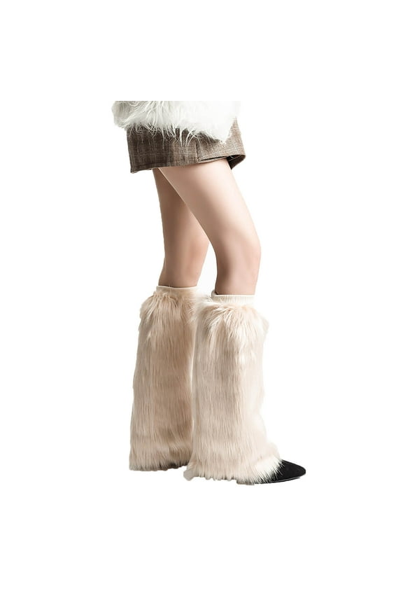 Leg Warmers for Women Foot Covers Socks Plush Boot Cuffs Mid-Calf Leg Warmers Knitted Layered Footwear Beige